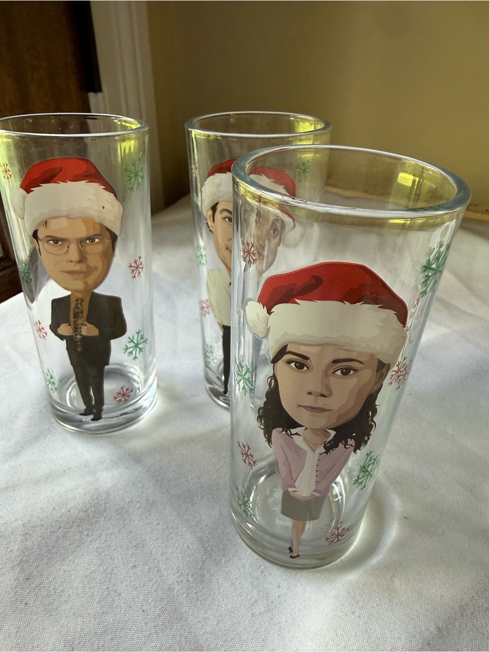 Set of 3 The Office Christmas Glasses Tumblers by Peacock Jim Dwight Pam